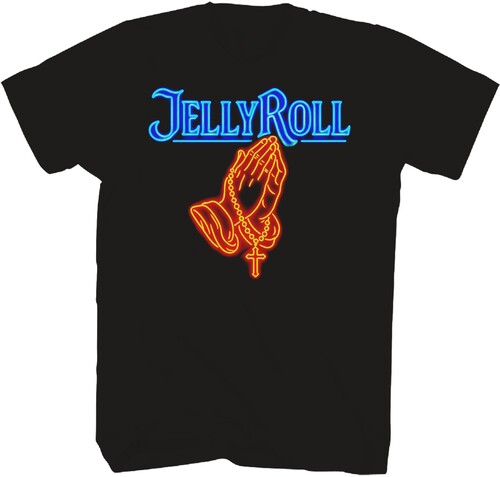 Jelly Roll Neon Praying Hands F/b Tshirt Small Blk - Jelly Roll Neon Praying Hands F/b Tshirt Small Blk - Apparel