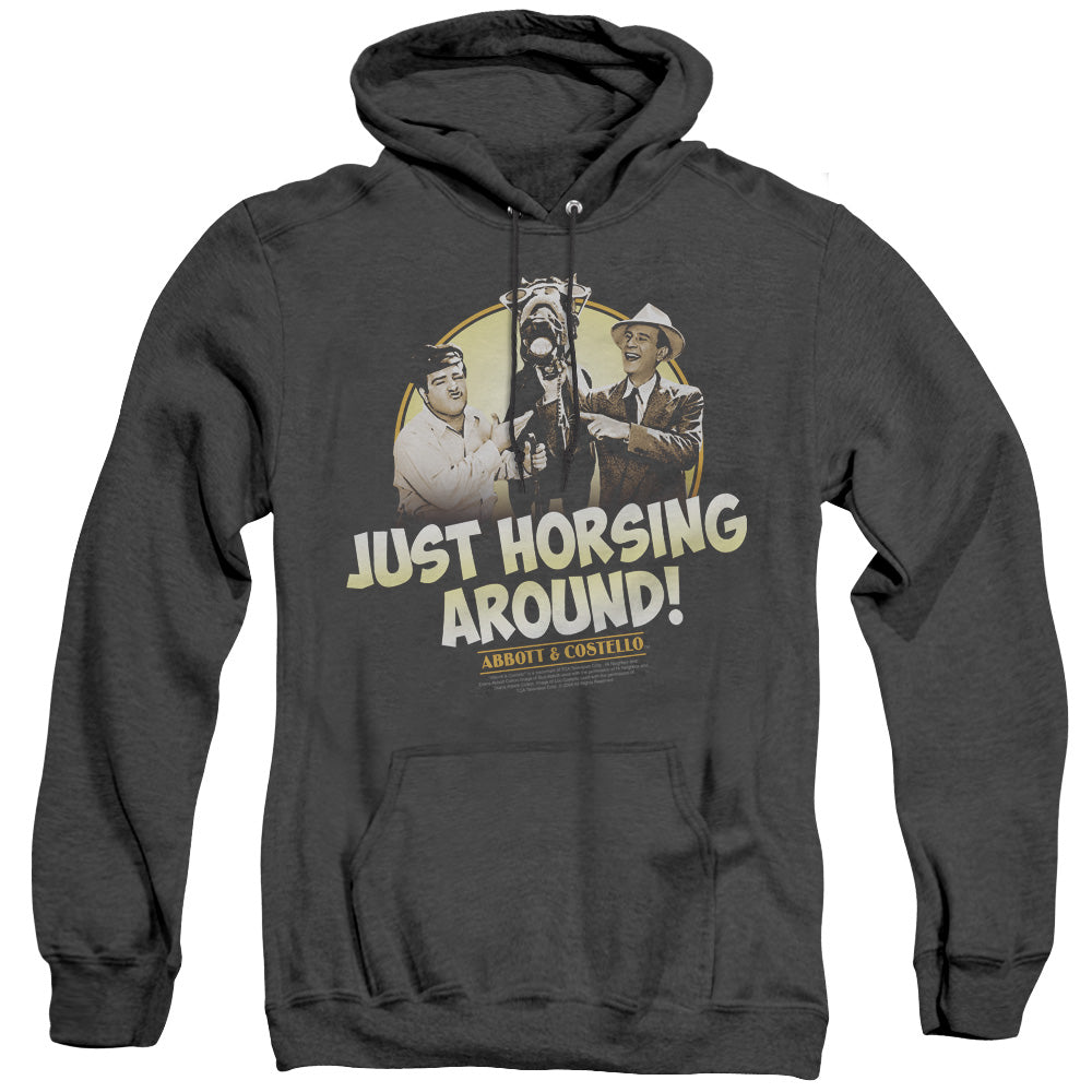 Abbott & Costello Horsing Around Heather Mens Hoodie Black Officially Licensed