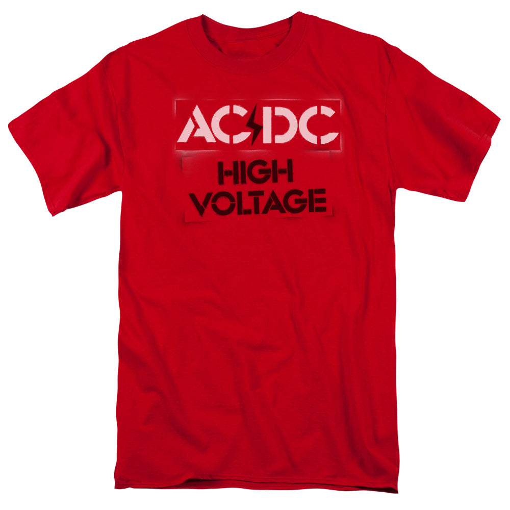 AC/DC High Voltage Stencil Mens T Shirt Red Officially Licensed