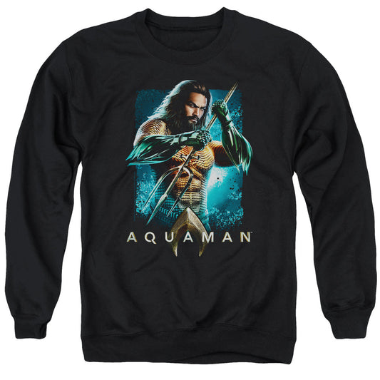 Aquaman Movie Trident Mens Crewneck Sweatshirt Black Officially Licensed
