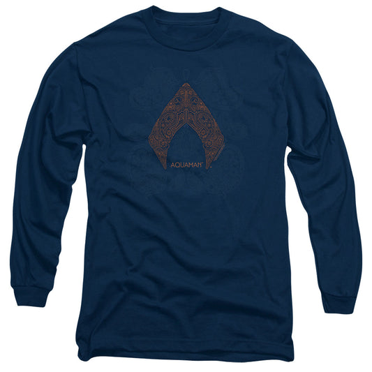Aquaman Movie Aqua Paisley Mens Long Sleeve Shirt Navy Officially Licensed