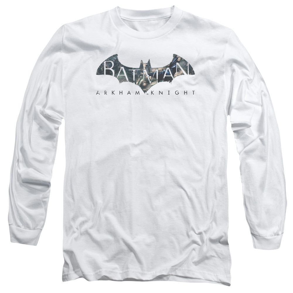 Batman Arkham Knight Descending Logo Mens Long Sleeve Shirt White Officially Licensed