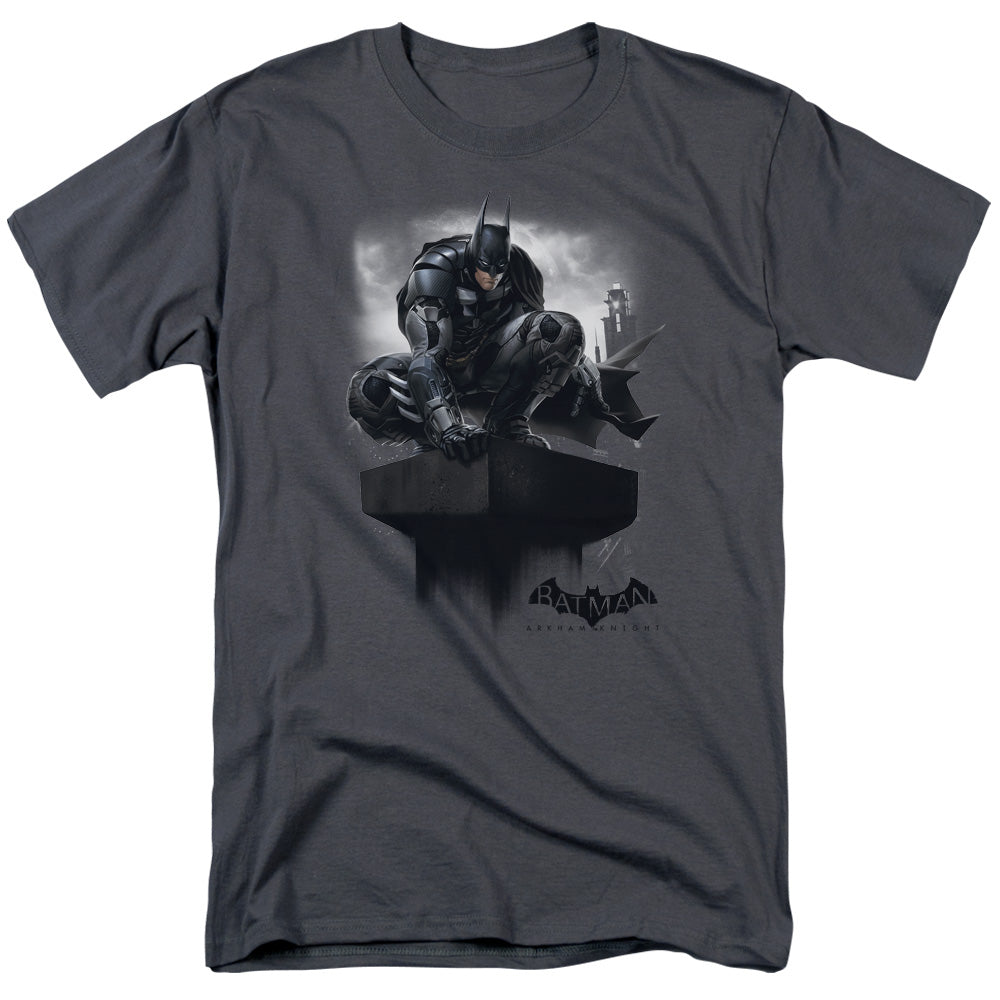 Batman Arkham Knight Perched Mens T Shirt Charcoal Officially Licensed