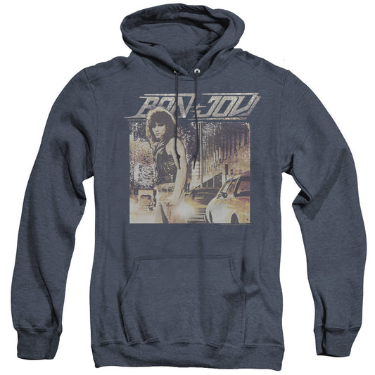 Bon Jovi Runaway Jon Mens Heather Hoodie Navy Officially Licensed