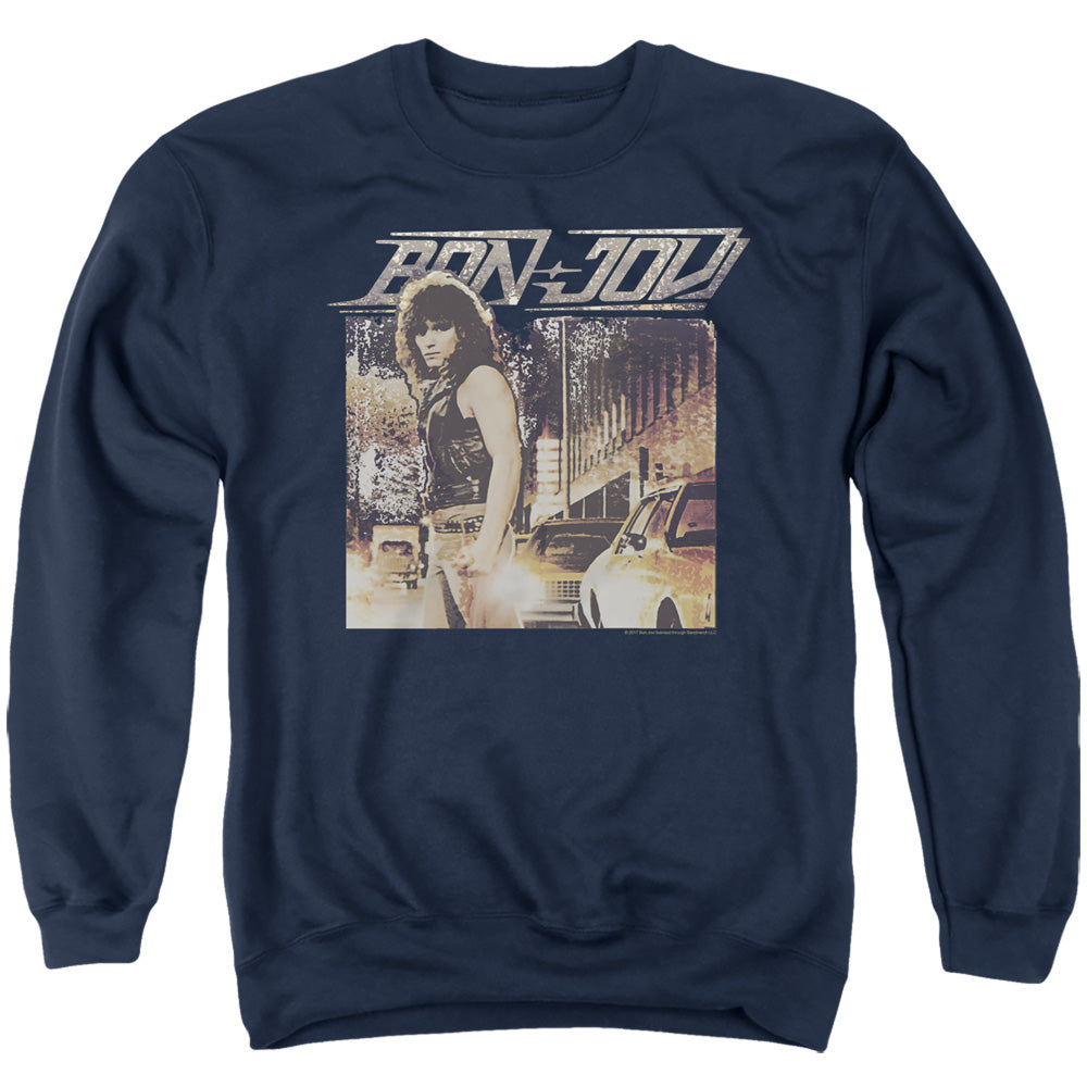 Bon Jovi Runaway Jon Mens Crewneck Sweatshirt Navy Officially Licensed