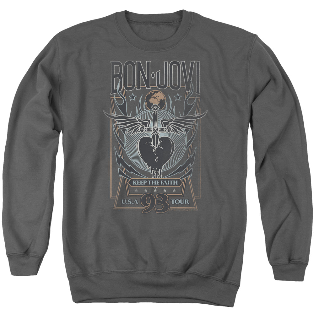 Bon Jovi Keep The Faith Mens Crewneck Sweatshirt Charcoal Officially Licensed