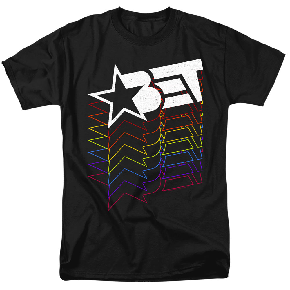 Bet Logo Cascading Rainbow Mens T Shirt Black Officially Licensed