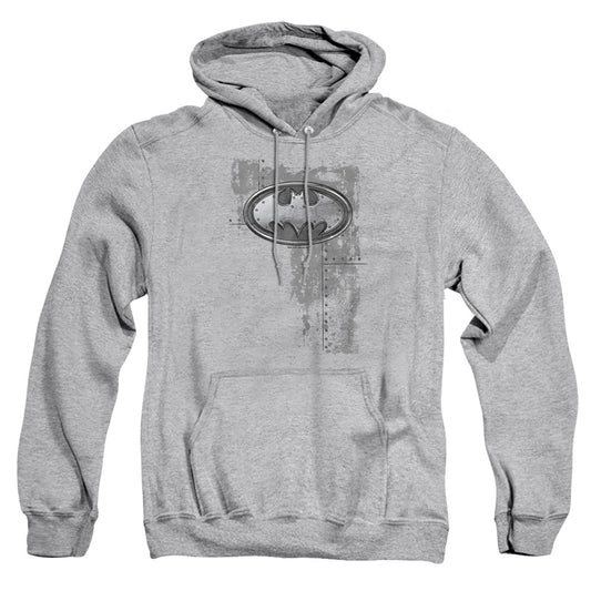 Batman Rivited Metal Logo Mens Hoodie Athletic Heather Officially Licensed
