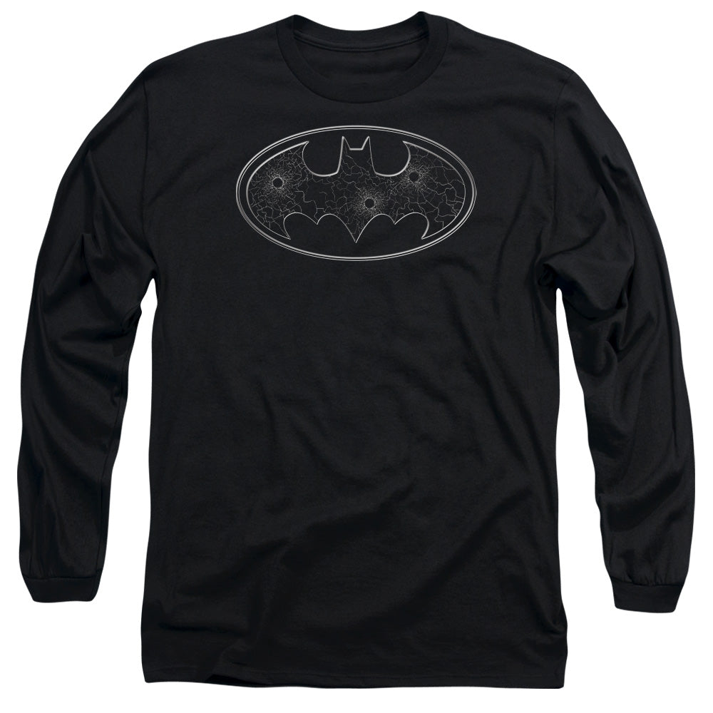 Batman Glass Hole Logo Mens Long Sleeve Shirt Black Officially Licensed