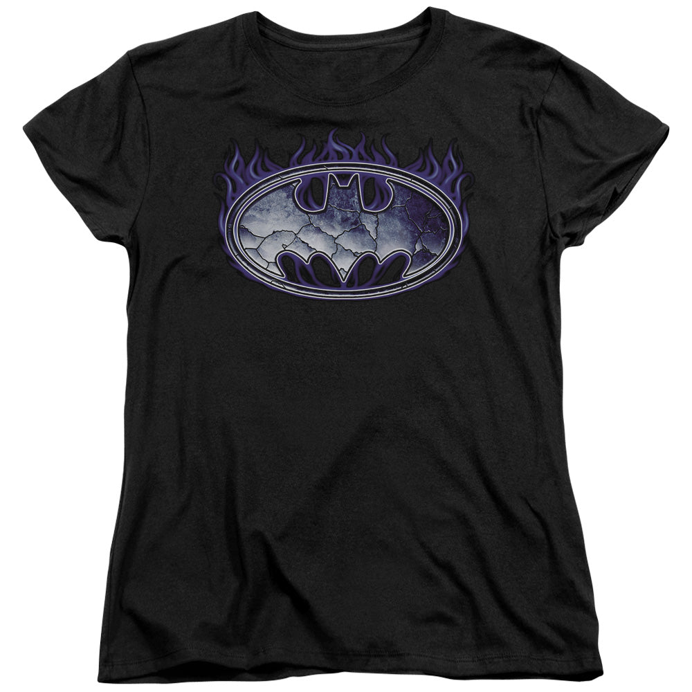 Batman Cracked Shield Womens T Shirt Black Officially Licensed
