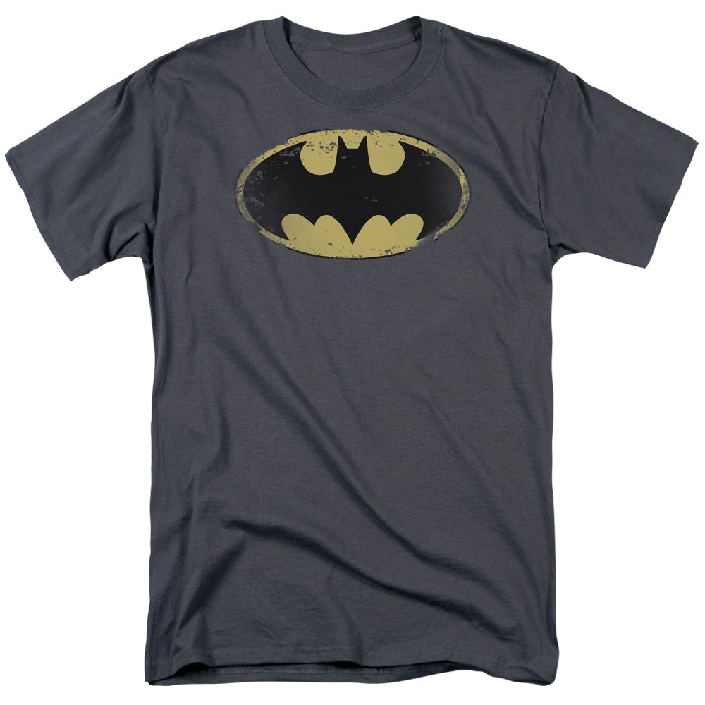 Batman Distressed Shield Mens T Shirt Charcoal Officially Licensed