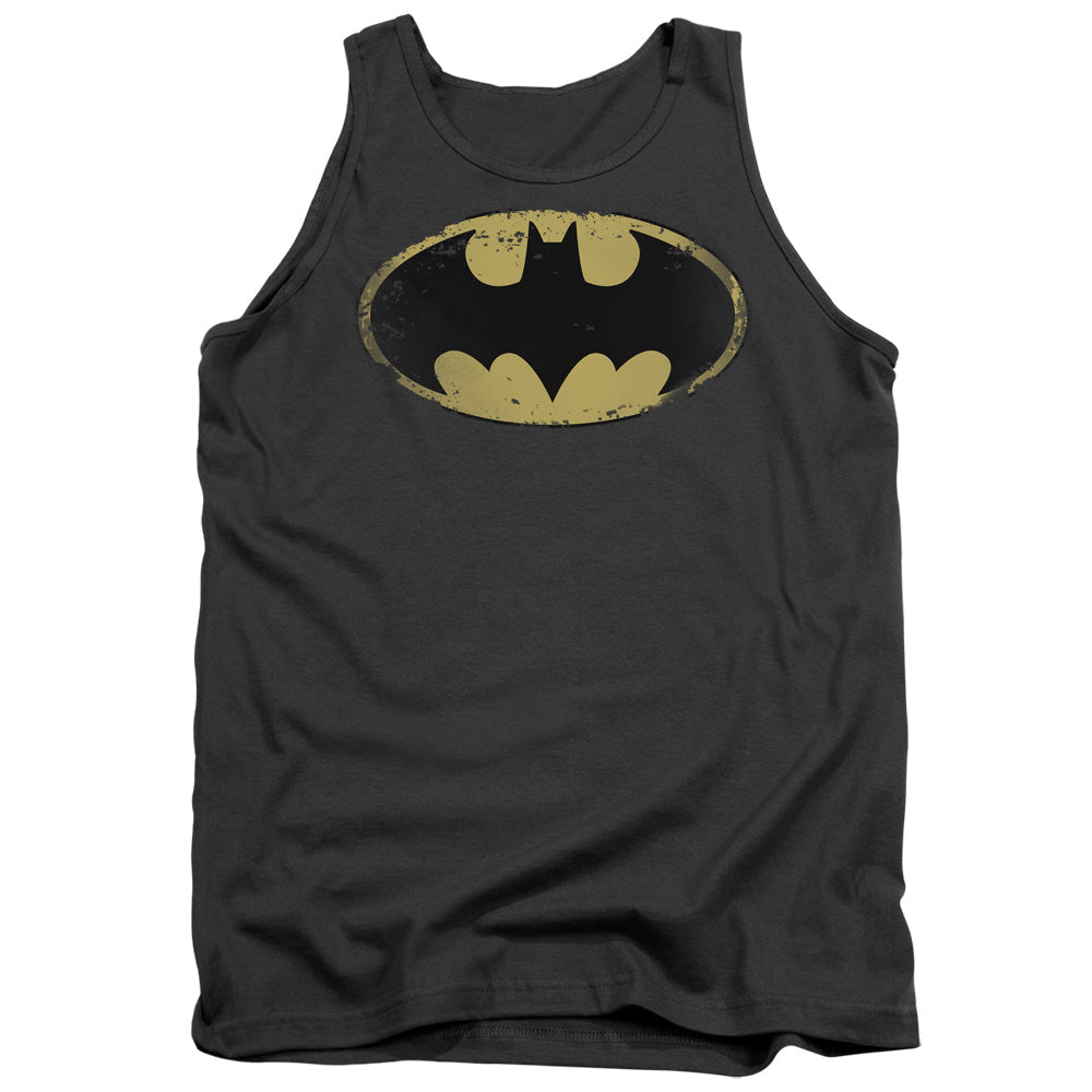 Batman Distressed Shield Mens Tank Top Shirt Charcoal Officially Licensed
