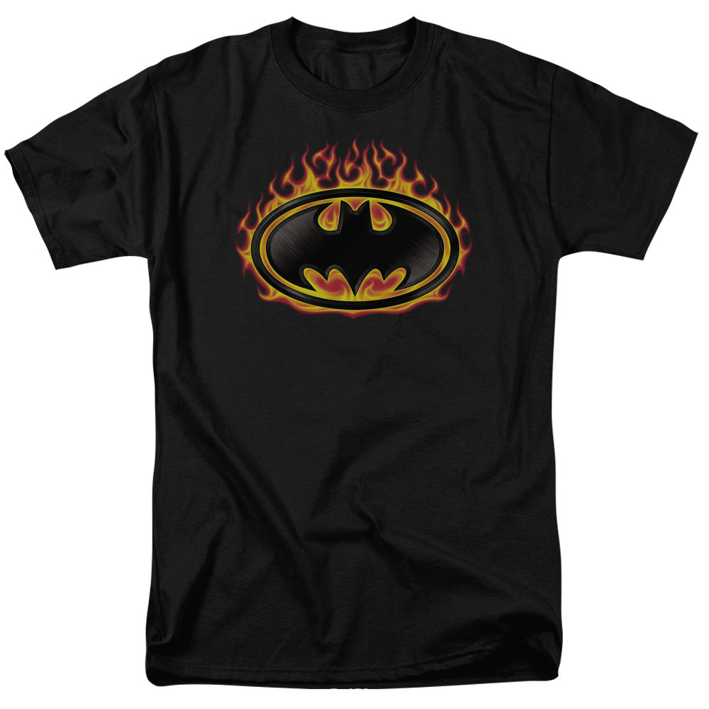 Batman Bat Flames Shield Mens T Shirt Black Officially Licensed