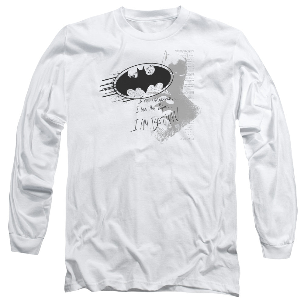 Batman I Am Vengeance Mens Long Sleeve Shirt White Officially Licensed