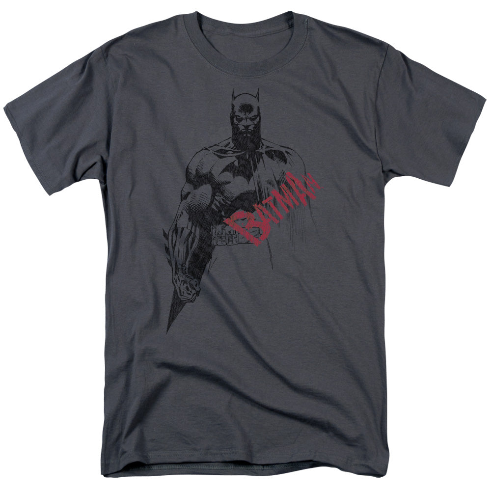 Batman Sketch Bat Red Logo Mens T Shirt Charcoal Officially Licensed