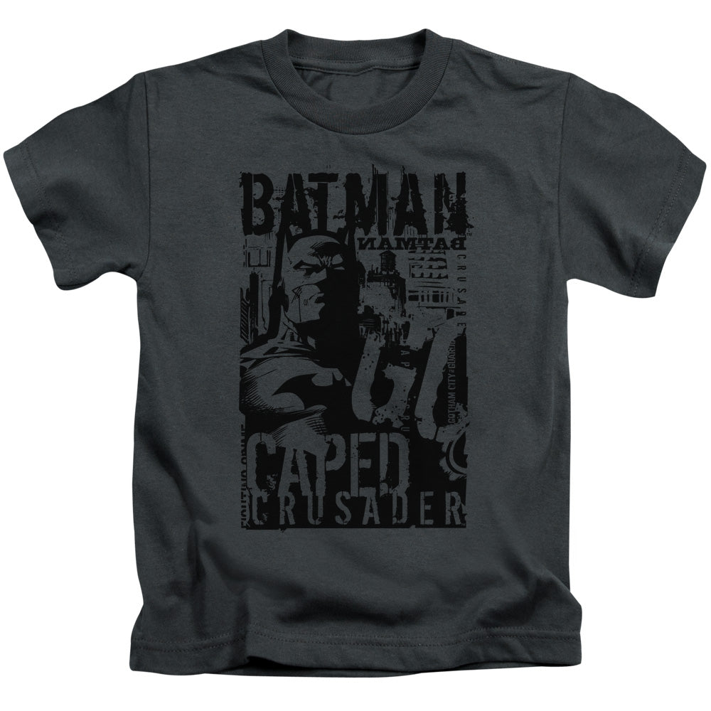 Batman Caped Crusader Juvenile Kids Youth T Shirt Charcoal Officially Licensed
