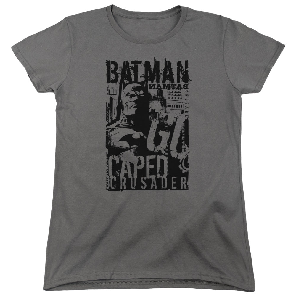 Batman Caped Crusader Womens T Shirt Charcoal Officially Licensed