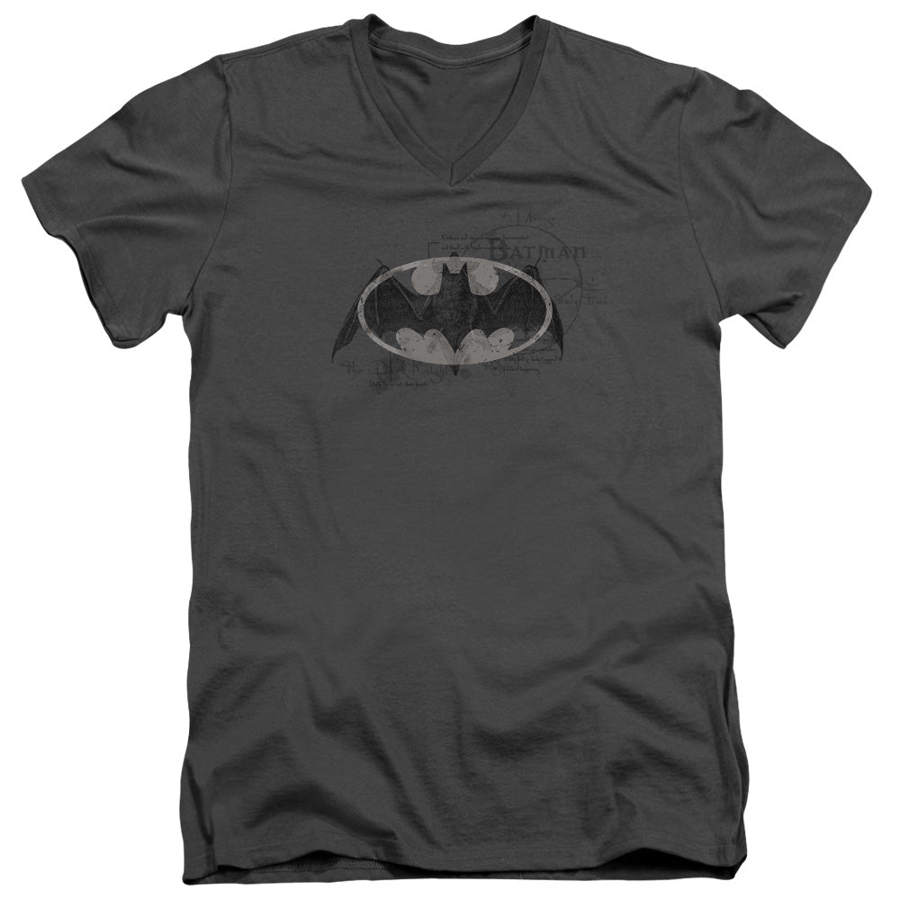 Batman Arcane Bat Logo Mens Slim Fit V Neck T Shirt Charcoal Officially Licensed