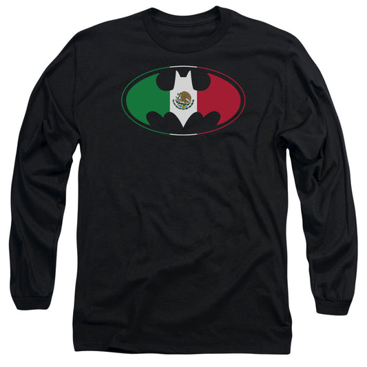 Batman Mexican Flag Shield Mens Long Sleeve Shirt Black Officially Licensed
