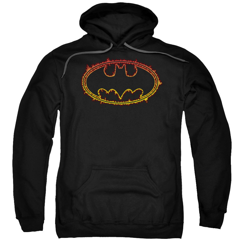 Batman Flame Outlined Logo Mens Hoodie Black Officially Licensed