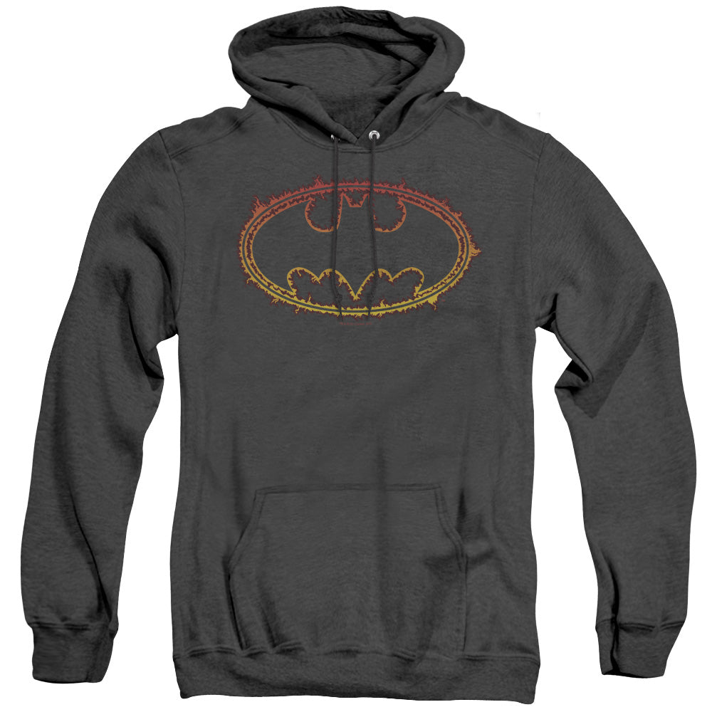 Batman Flame Outlined Logo Heather Mens Hoodie Black Officially Licensed