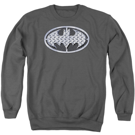 Batman Steel Mesh Shield Mens Crewneck Sweatshirt Charcoal