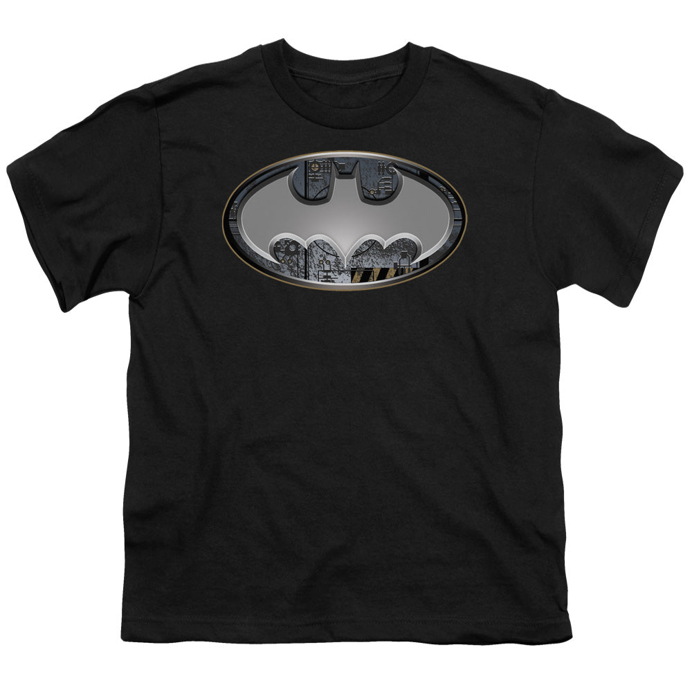 Batman Steel Wall Shield Kids Youth T Shirt Black Officially Licensed
