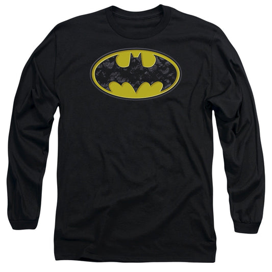 Batman Bats In Logo Mens Long Sleeve Shirt Black Officially Licensed