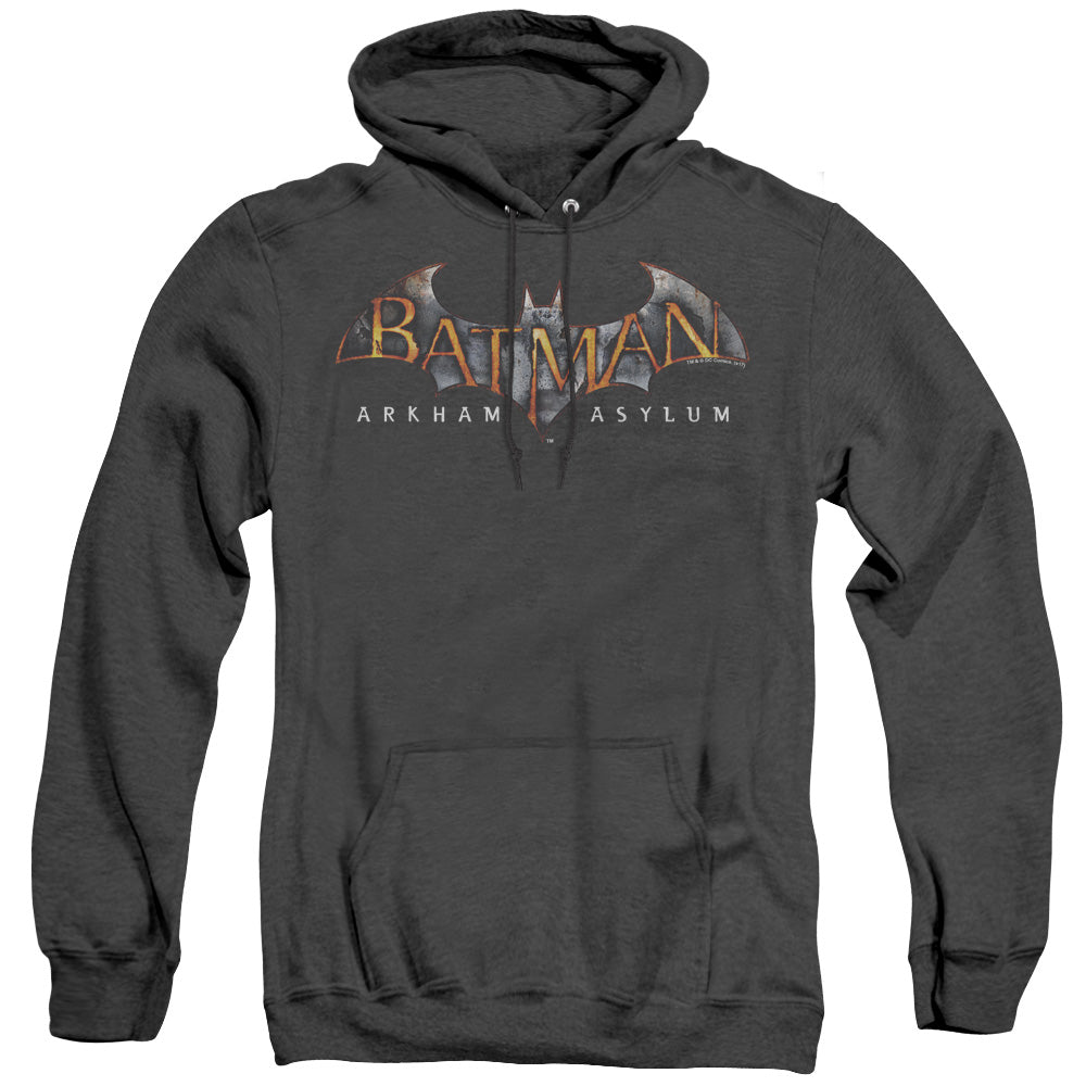Batman Aa Arkham Asylum Logo Heather Mens Hoodie Black Officially Licensed