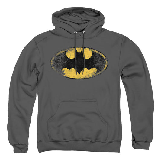 Batman Destroyed Logo Mens Hoodie Charcoal Officially Licensed