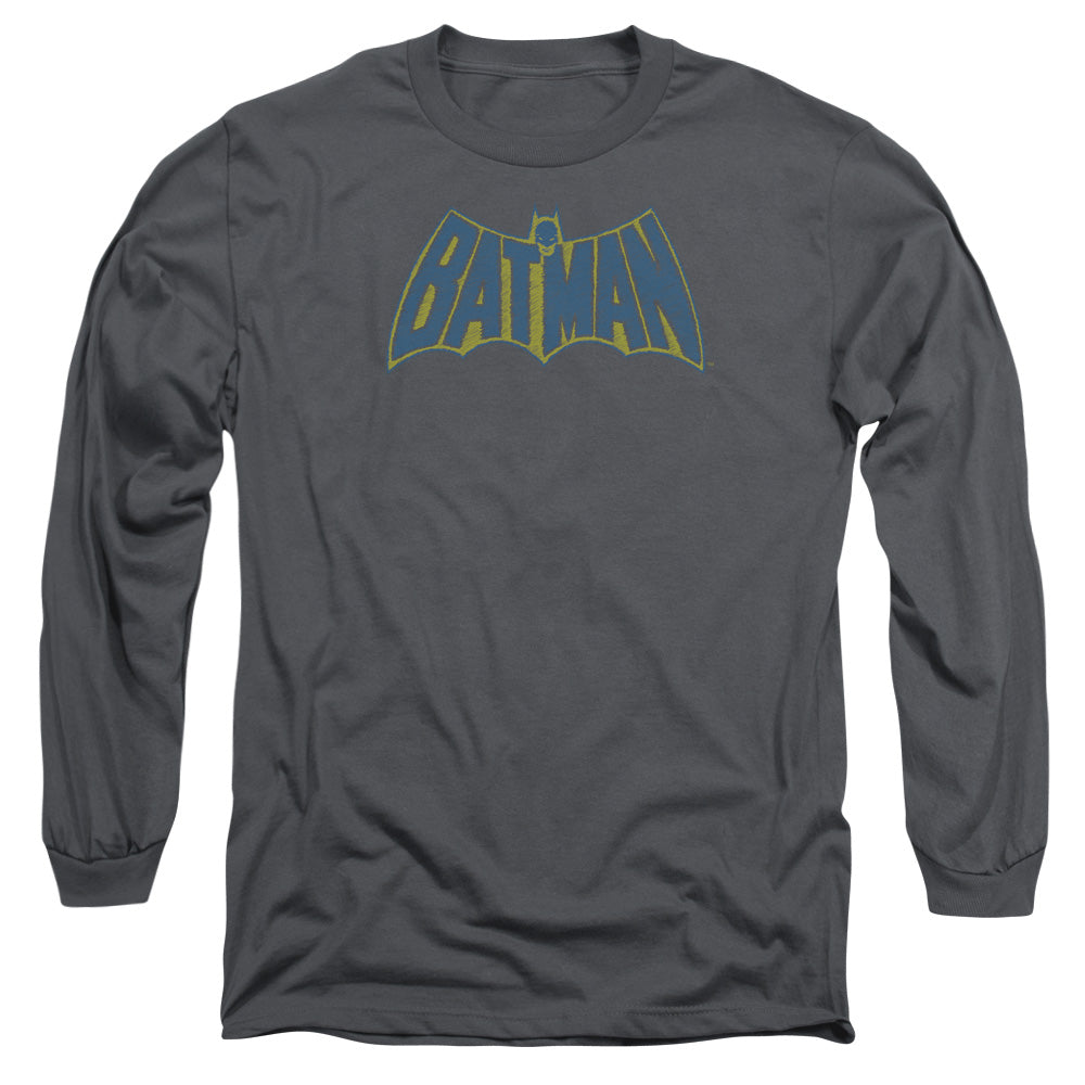 Batman Sketch Logo Mens Long Sleeve Shirt Charcoal Officially Licensed