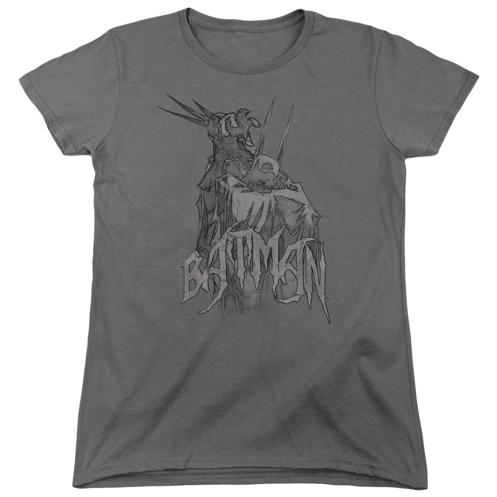 Batman Scary Right Hand Womens T Shirt Charcoal Officially Licensed