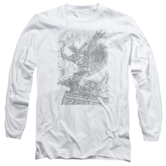 Batman Pencil Batarang Throw Mens Long Sleeve Shirt White Officially Licensed