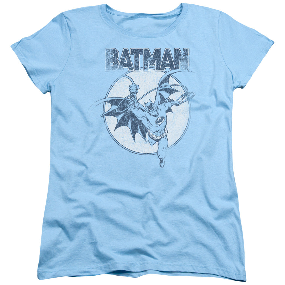 Batman Swinging Bat Womens T Shirt Light Blue Officially Licensed