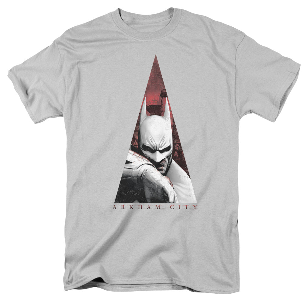 Batman Arkham City Bat Triangle Mens T Shirt Silver Officially Licensed