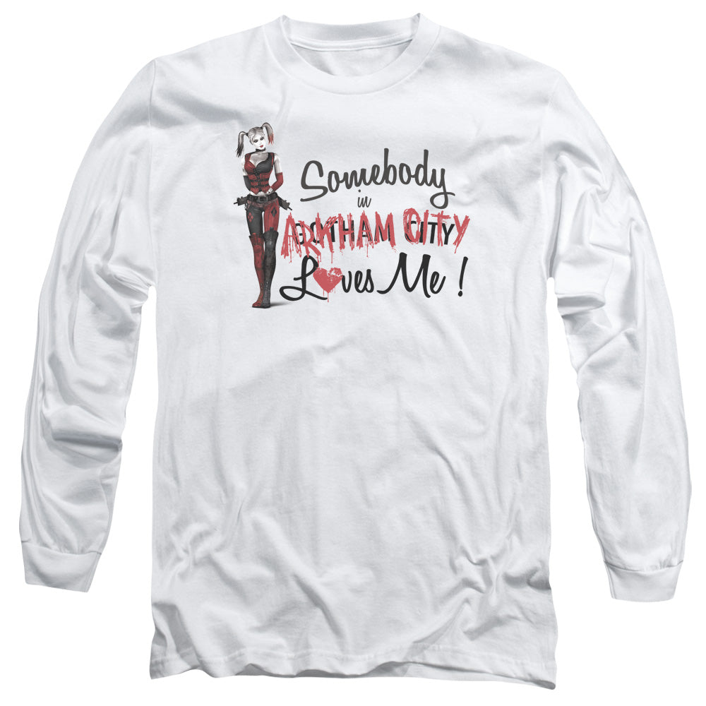 Arkham City Somebody Loves Me Mens Long Sleeve Shirt White Officially Licensed