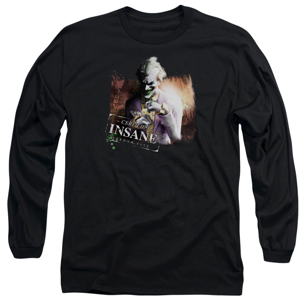 Arkham City Certified Insane Mens Long Sleeve Shirt Black Officially Licensed