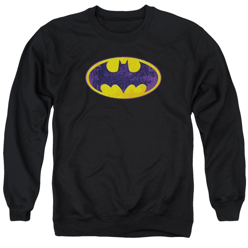 Batman Bm Neon Distress Logo Mens Crewneck Sweatshirt Black