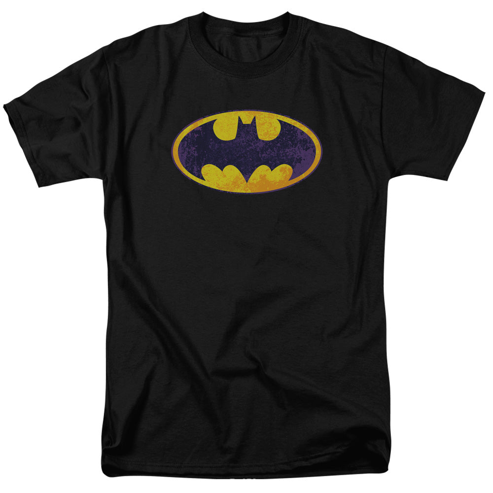 Batman Bm Neon Distress Logo Mens T Shirt Black Officially Licensed