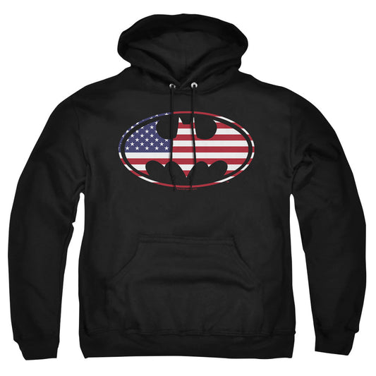 Batman American Flag Oval Mens Hoodie Black Officially Licensed