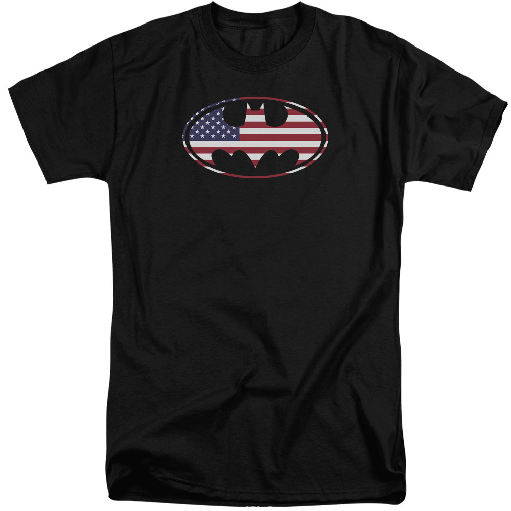Batman American Flag Oval Mens Tall T Shirt Black Officially Licensed