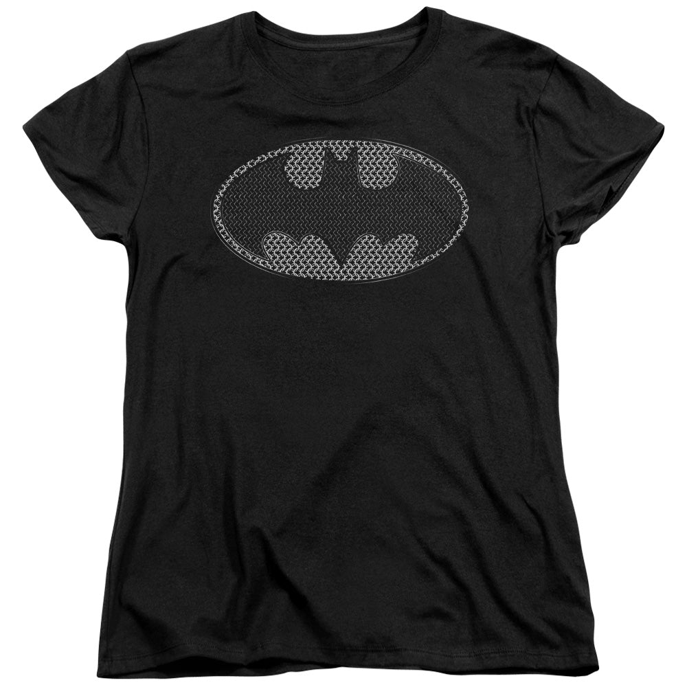 Batman Chainmail Shield Womens T Shirt Black Officially Licensed
