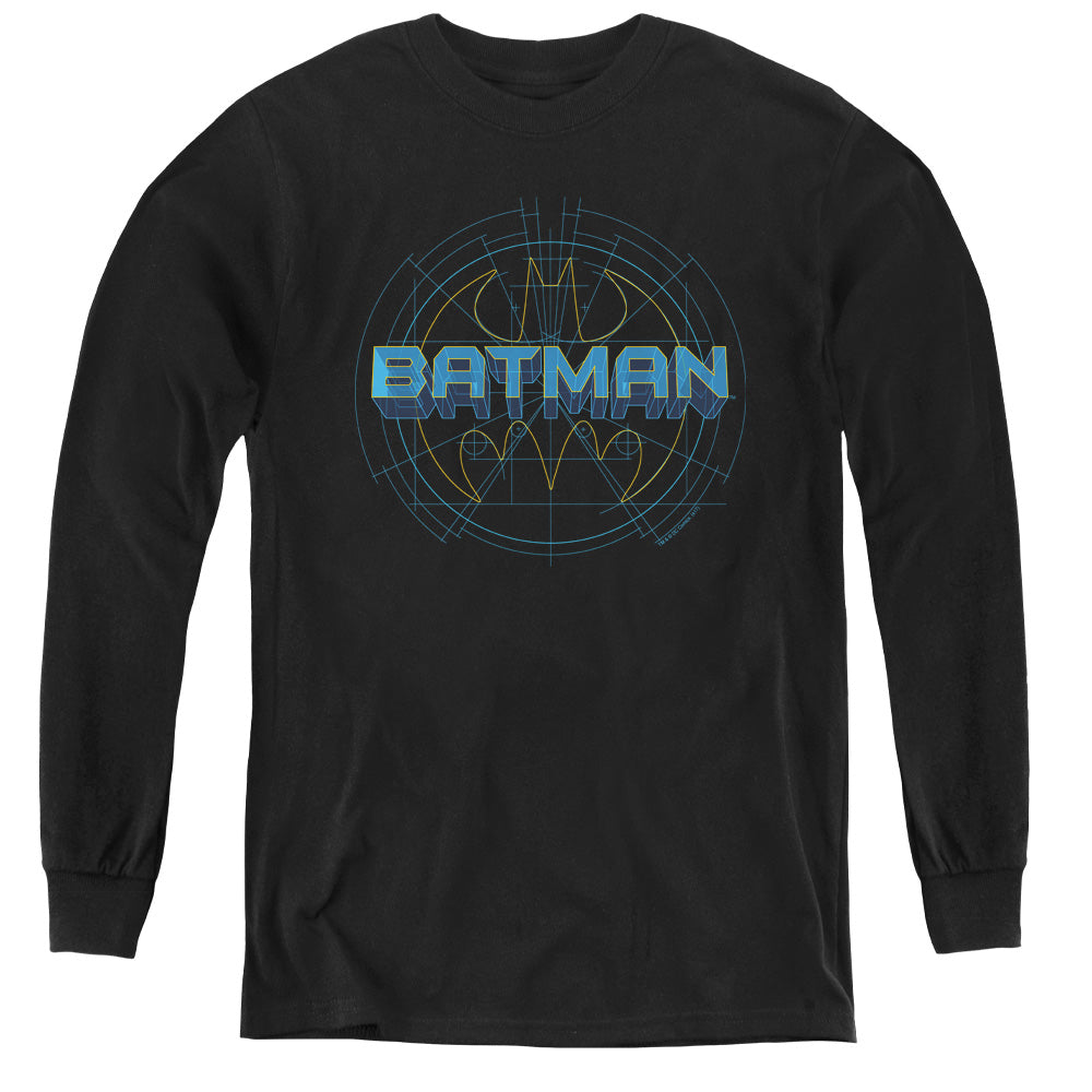 Batman Bat Tech Logo Long Sleeve Kids Youth T Shirt Black Officially Licensed