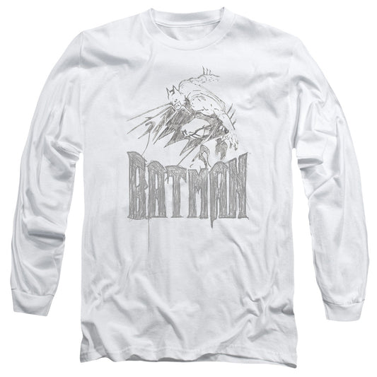 Batman Knight Sketch Mens Long Sleeve Shirt White Officially Licensed