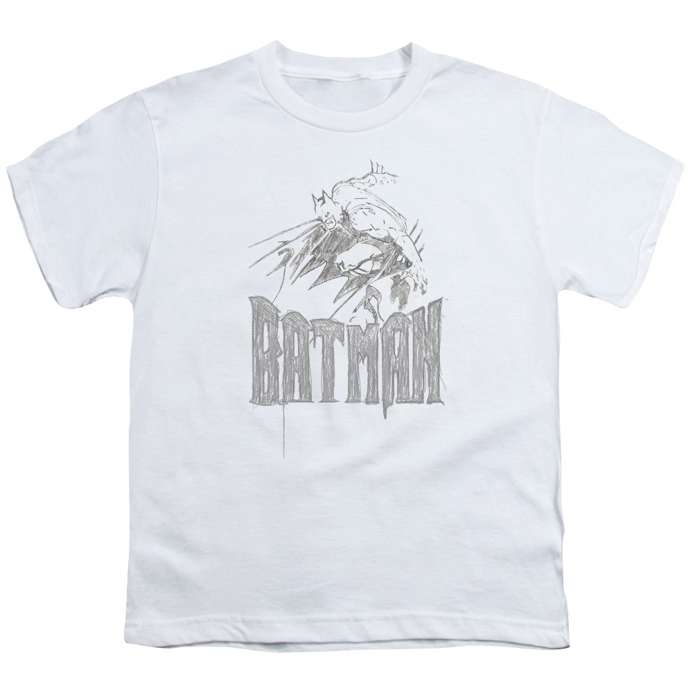 Batman Knight Sketch Kids Youth T Shirt White Officially Licensed