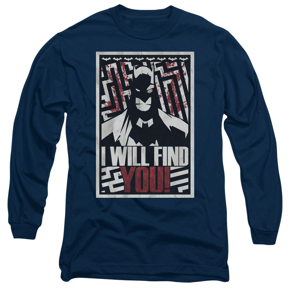 Batman I Will Fnd You Mens Long Sleeve Shirt Navy Blue Officially Licensed