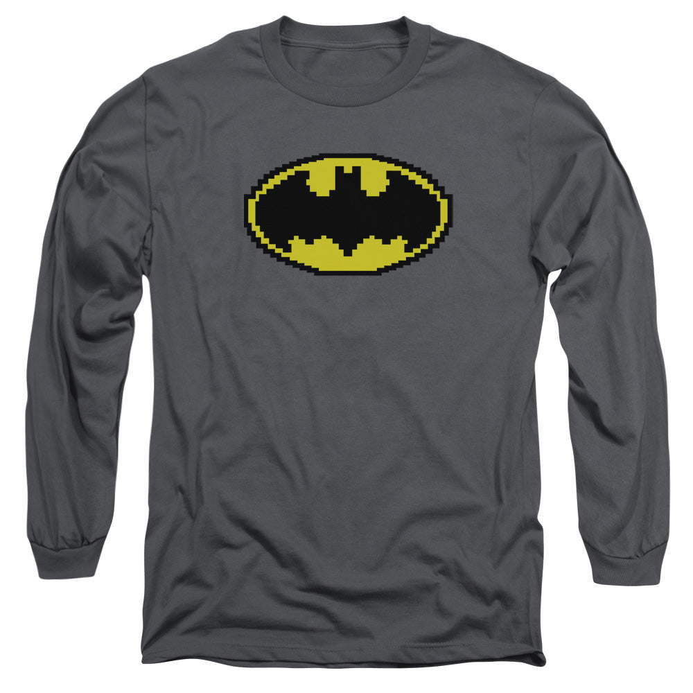Batman Pixel Symbol Mens Long Sleeve Shirt Charcoal Officially Licensed