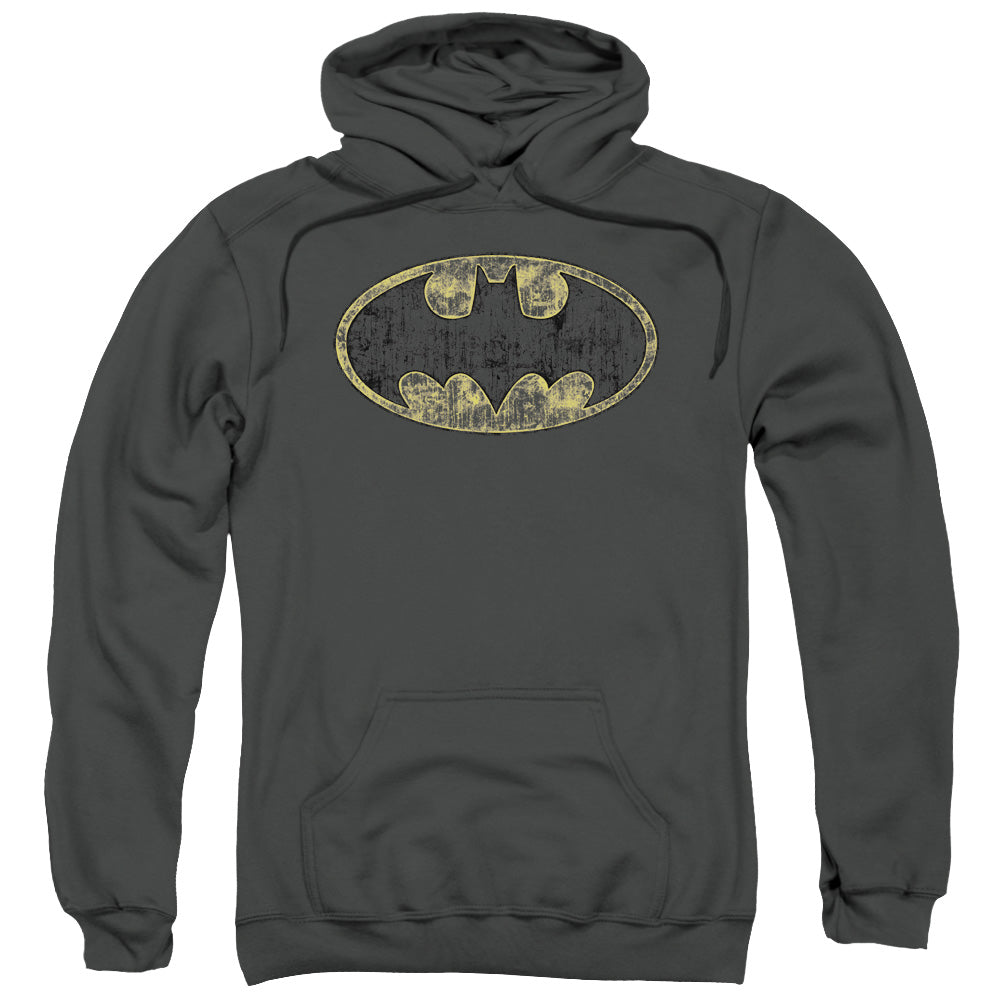Batman Tatered Logo Mens Hoodie Charcoal Officially Licensed