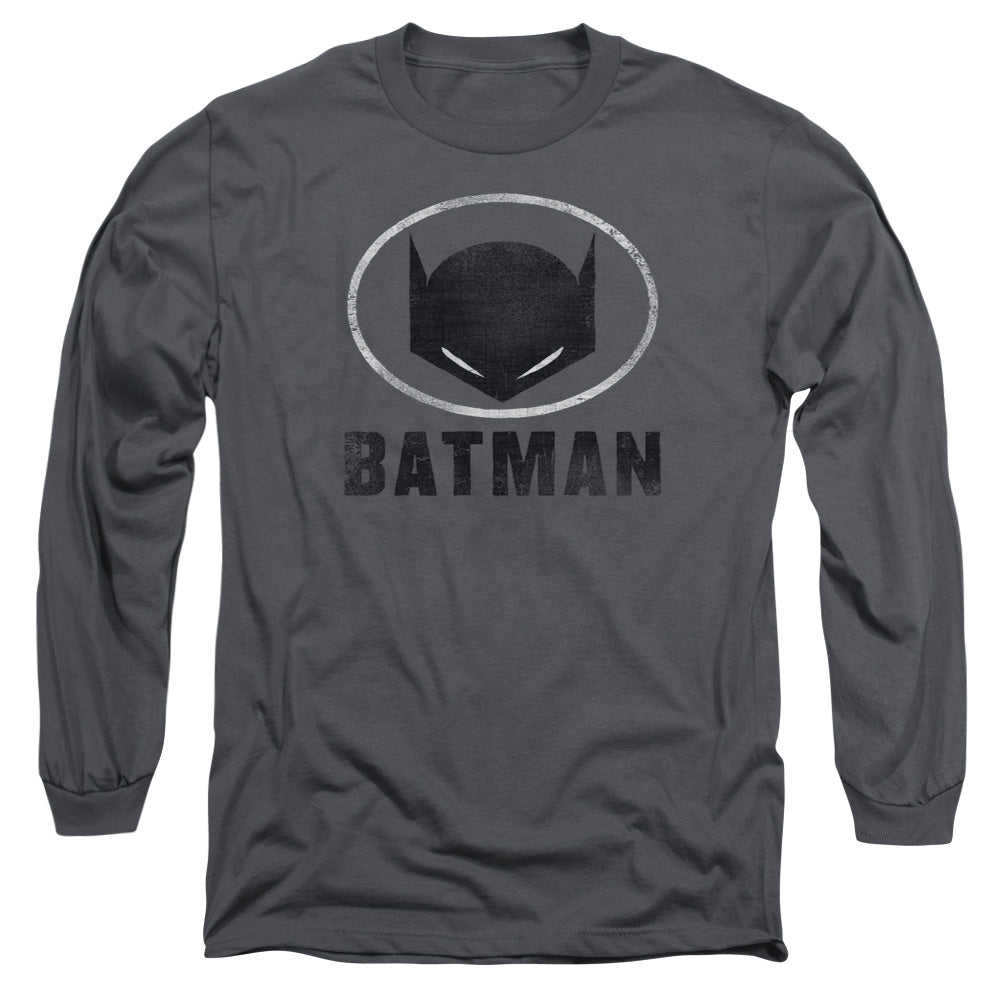 Batman Mask In Oval Mens Long Sleeve Shirt Charcoal Officially Licensed