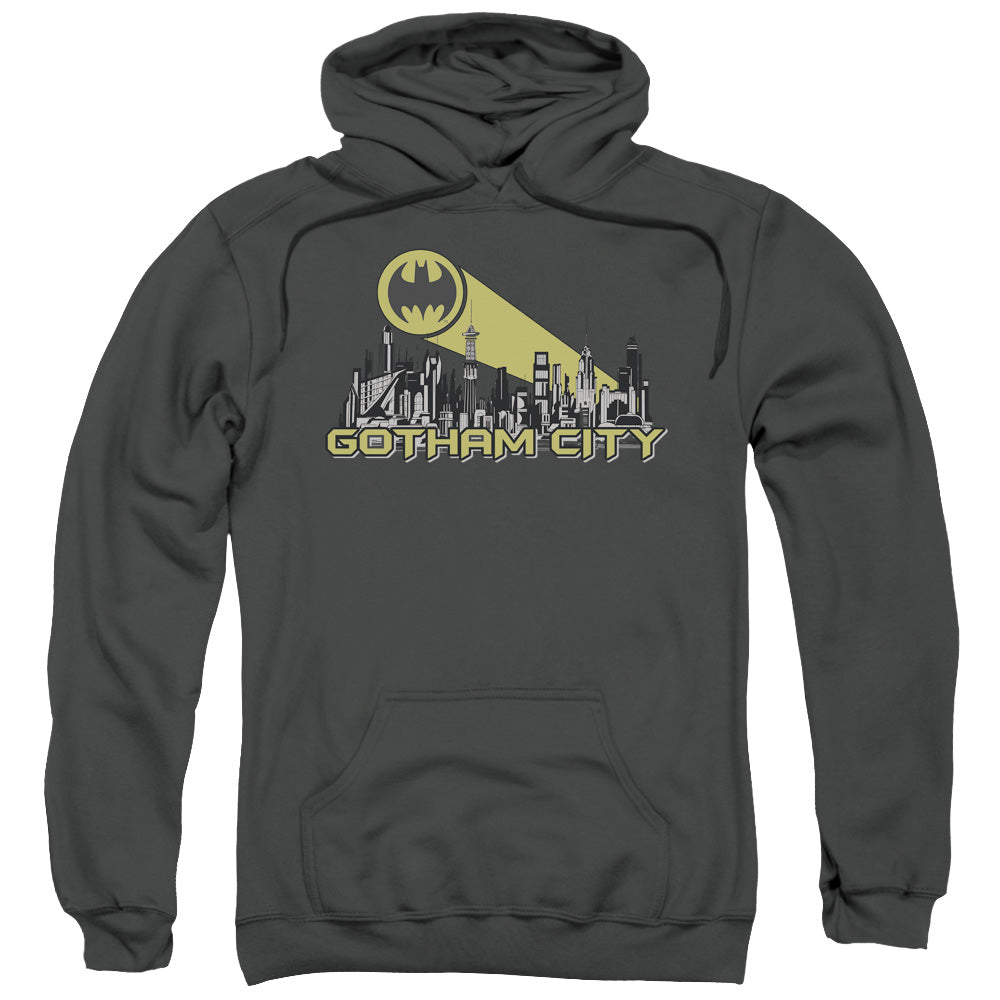Batman Gotham Skyline Mens Hoodie Charcoal Officially Licensed
